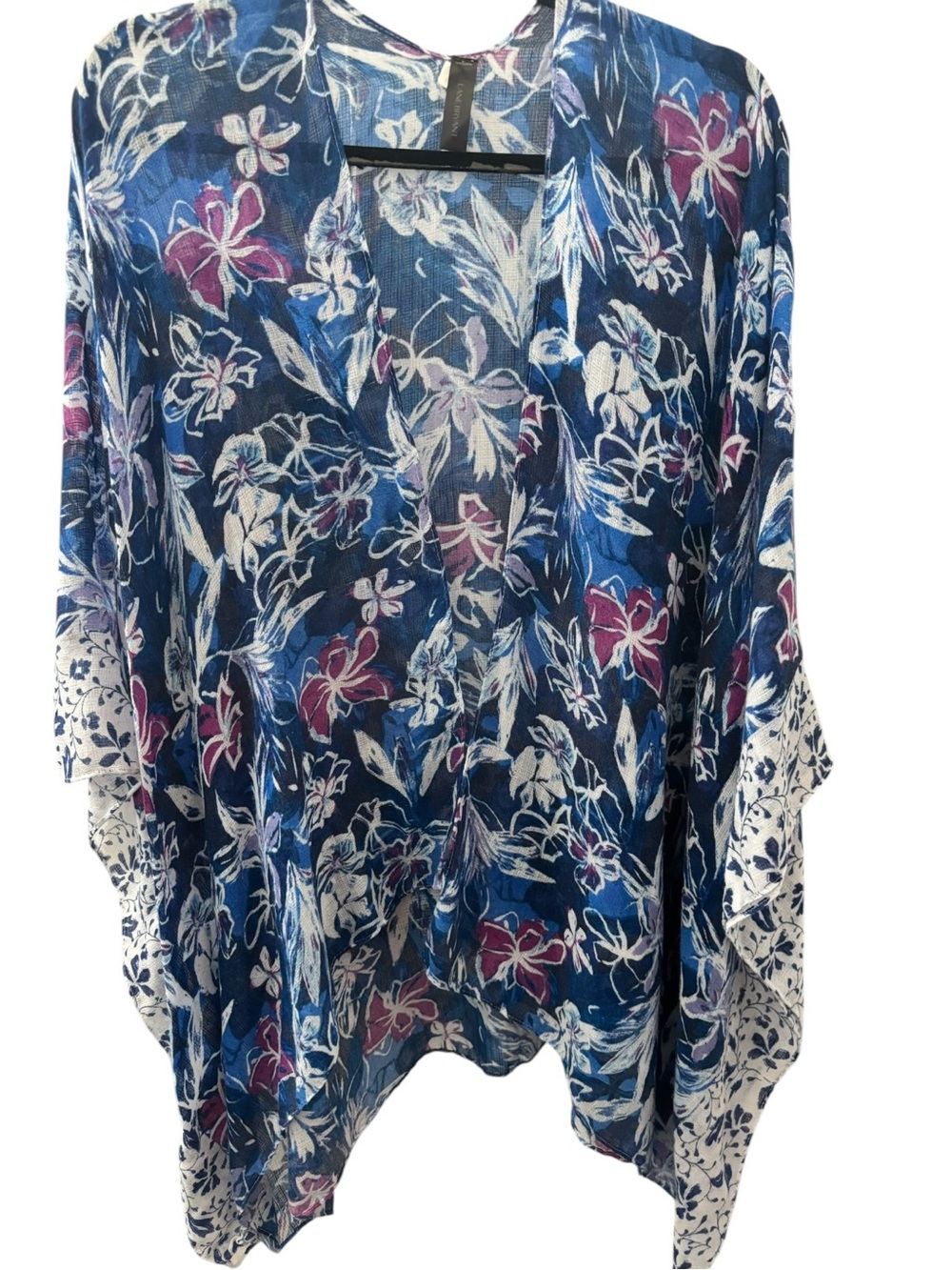 Lane Bryant Blue Floral Kimono Tunic with Purple & White Accents
